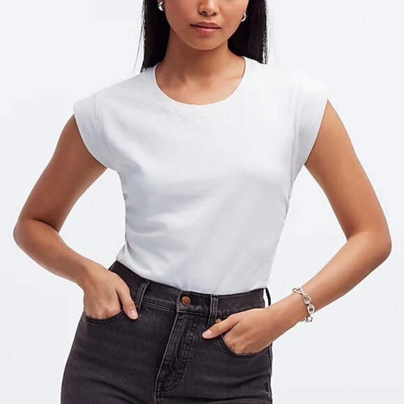 Madewell Side-Cinch Slim Fit Crewneck Muscle Short Sleeve Tee White Size XS - Picture 1 of 7